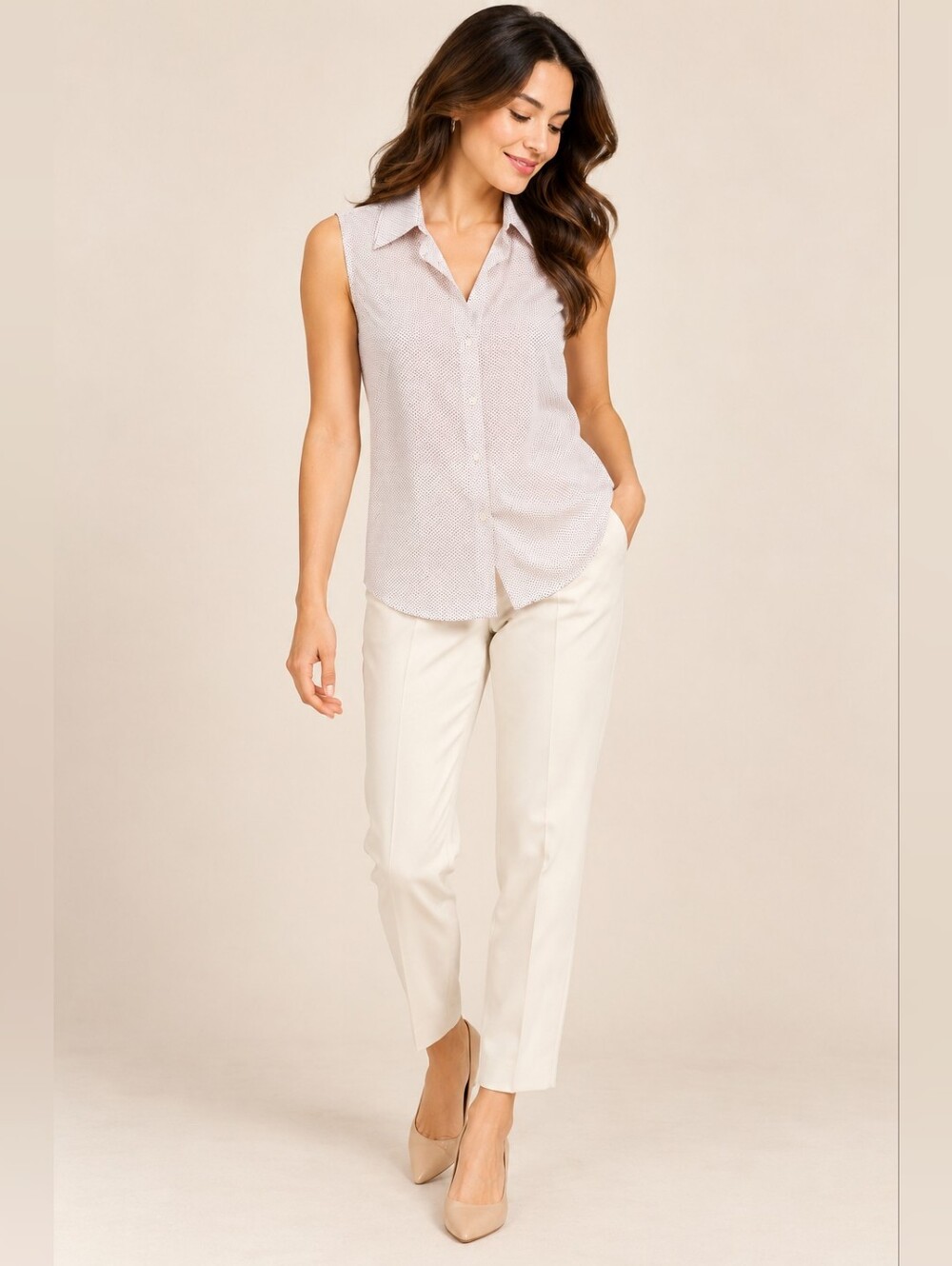 5/50$ Chaps No-Iron Sleeveless Button-Down Blouse | XS